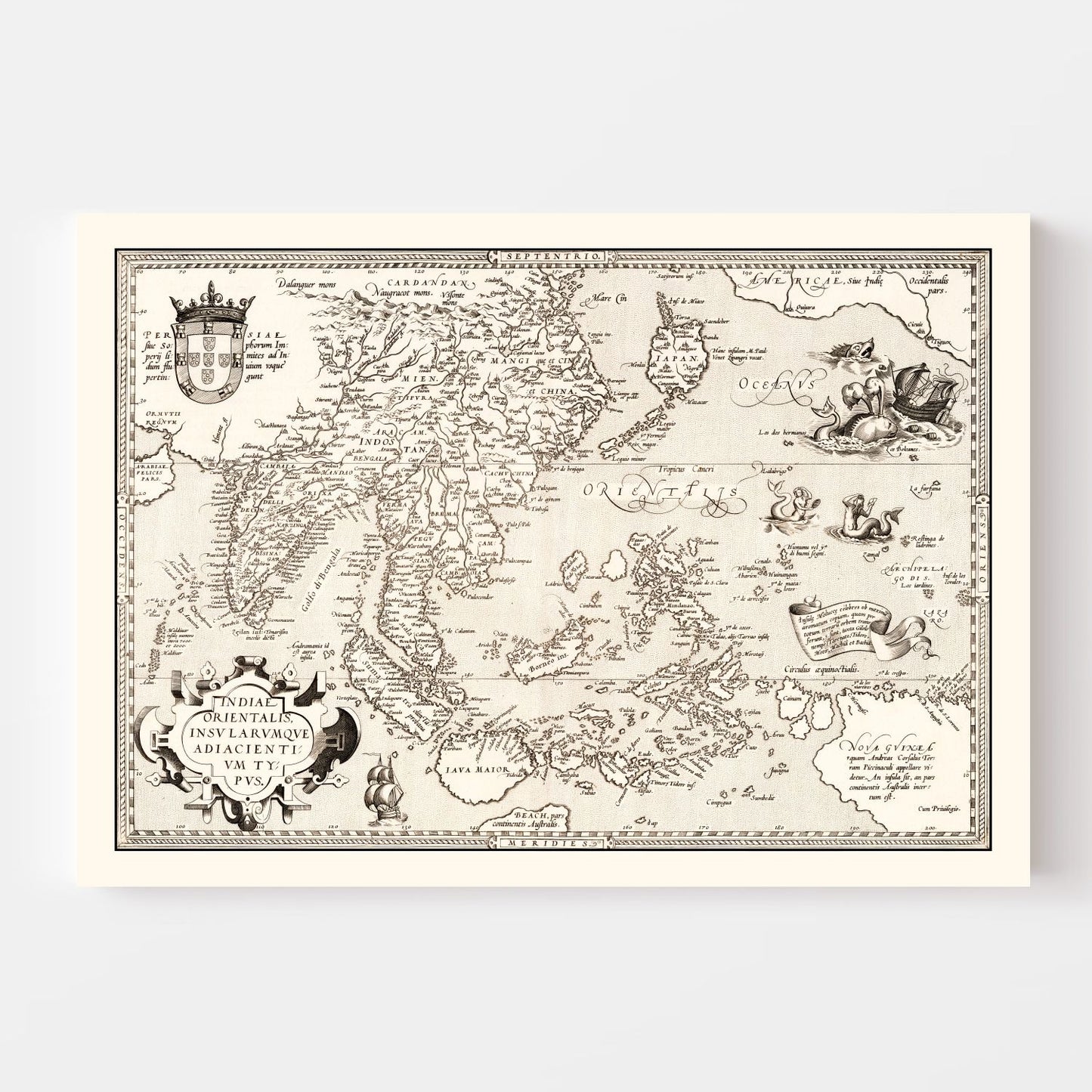 Vintage Map of India, Japan, China & Indonesia 1570
