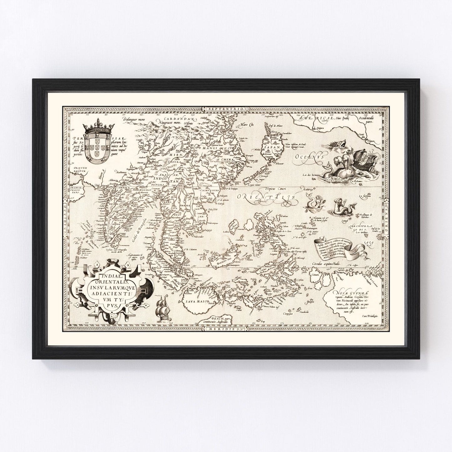 Vintage Map of India, Japan, China & Indonesia 1570