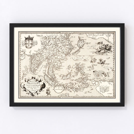 Vintage Map of India, Japan, China & Indonesia 1570