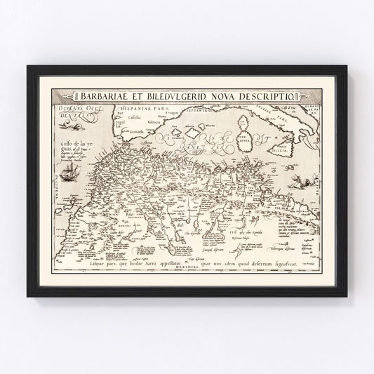 Vintage Map of North Africa & the Mediterranean Sea, 1570