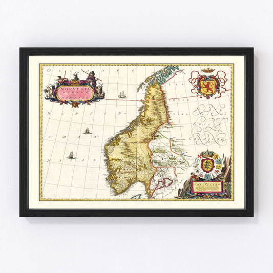 Vintage Map of Norway 1665