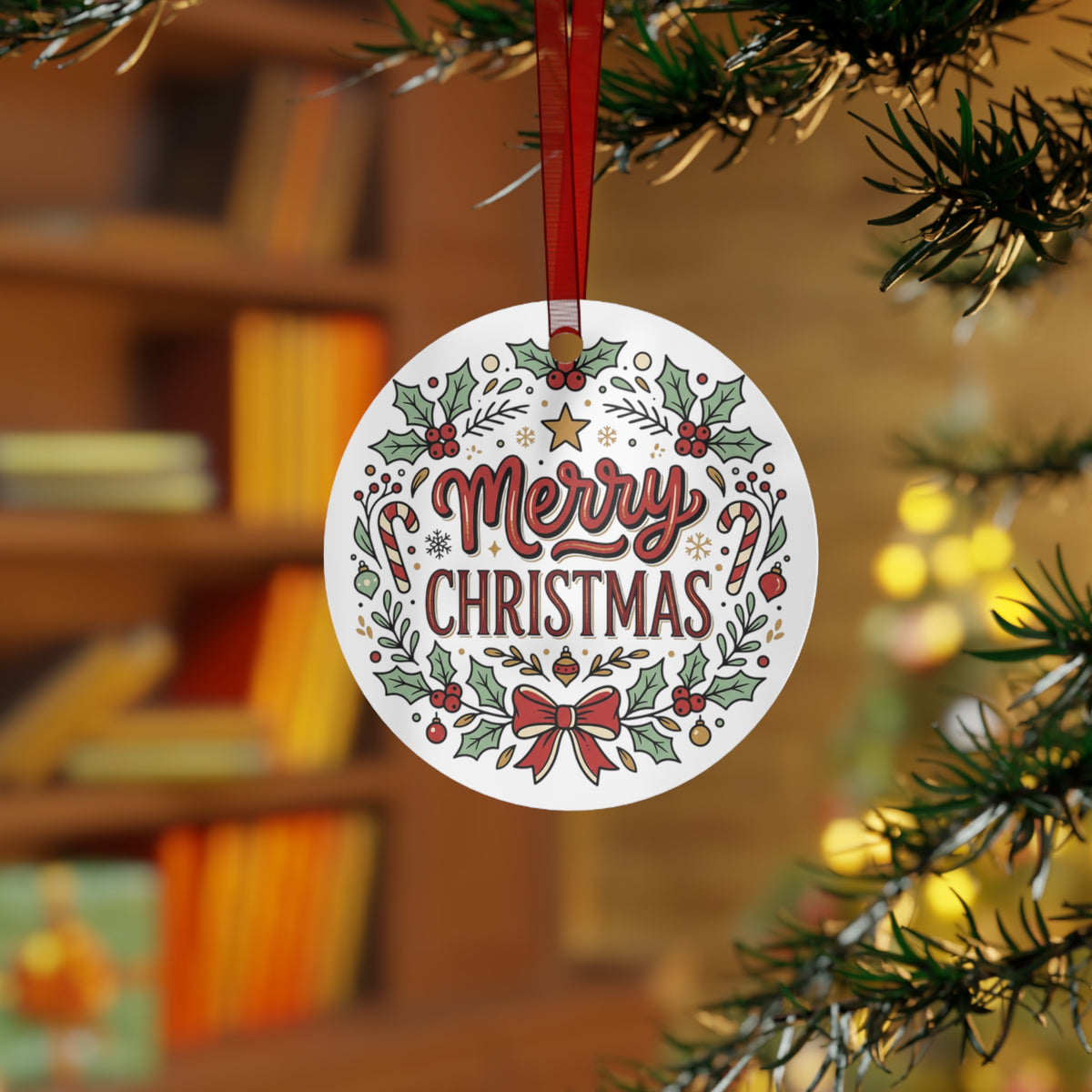 Merry Christmas Metal Ornament — Festive Holiday Tree Decoration