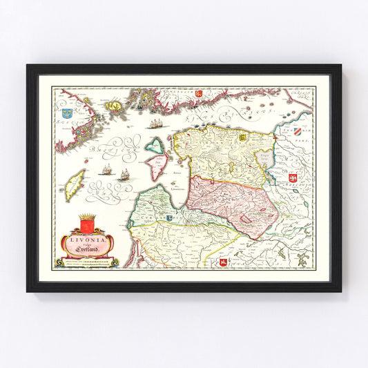 Vintage Map of Estonia, Latvia & Lithuania 1665