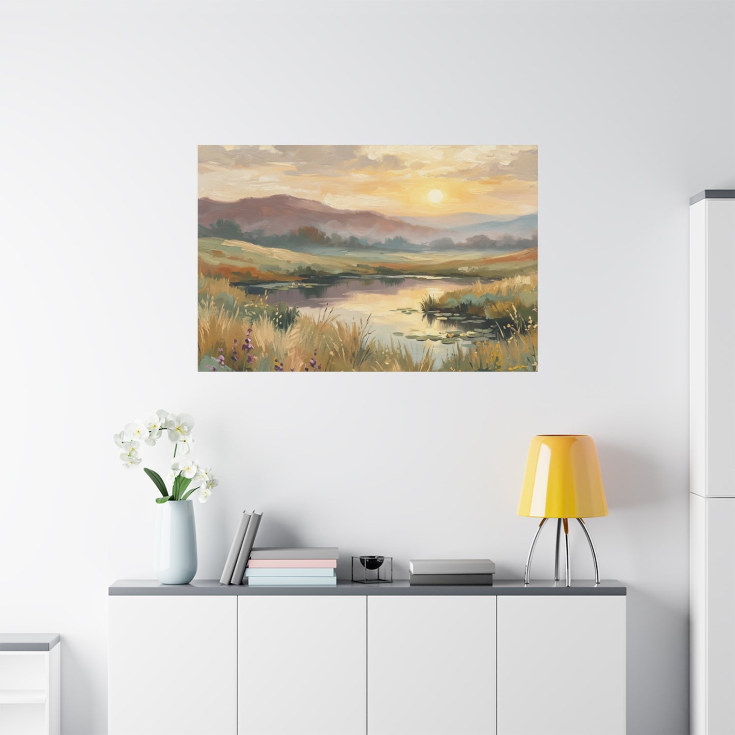 Sunset Meadow Canvas Wall Art — Stretched Matte Landscape Print