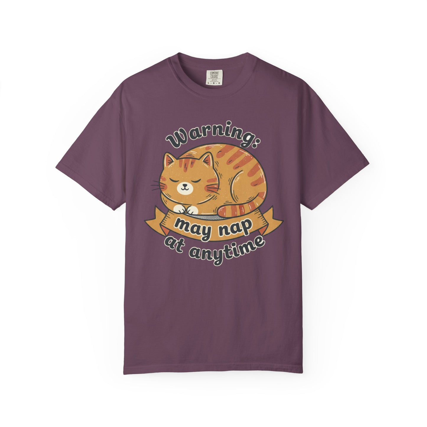 Warning may nap at anytime T-shirt | Sleeping Orange Cat