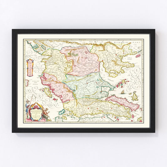 Vintage Map of Macedonia & Greece 1665