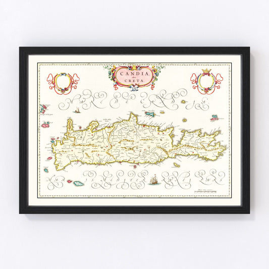 Vintage Map of Crete, Greece 1665
