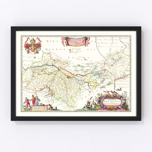 Vintage Map of Breslau (Wroclaw), Poland 1665