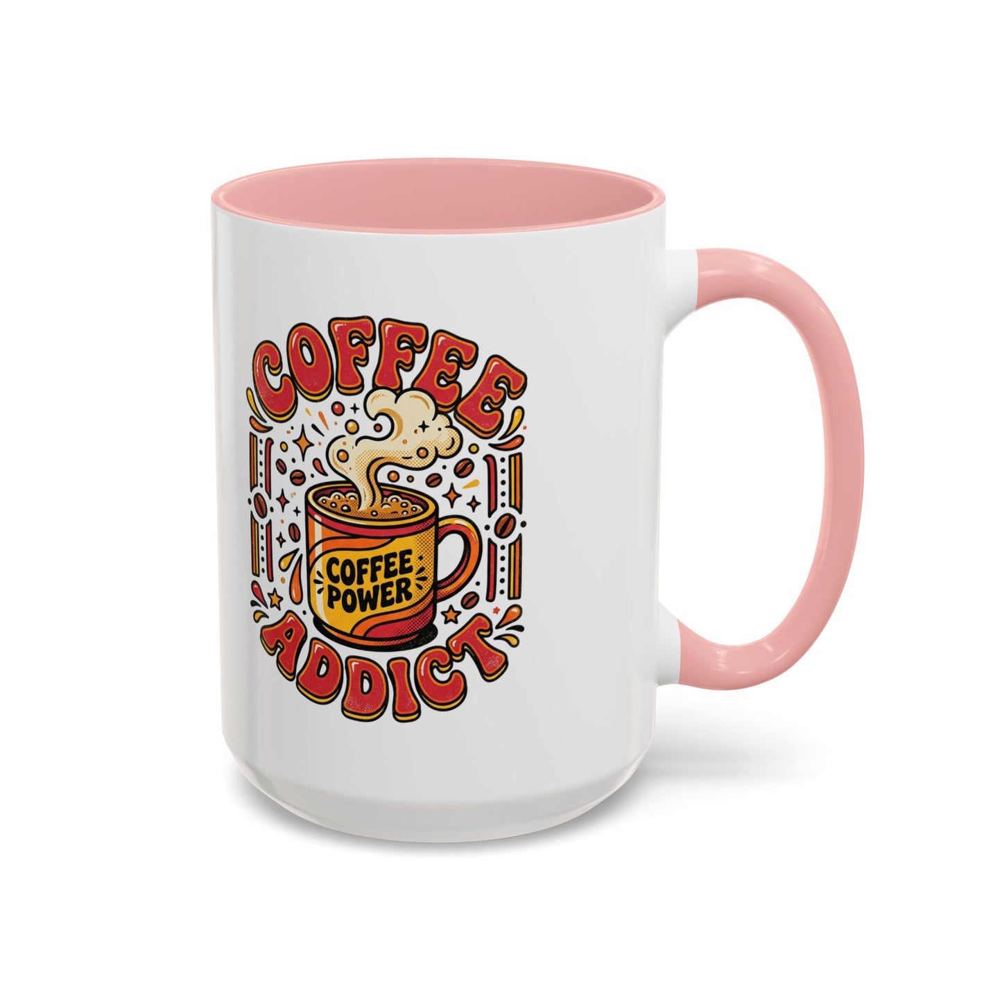 Coffee Addict Accent Mug — "Coffee Power" Retro Coffee Lover Gift (11oz/15oz)