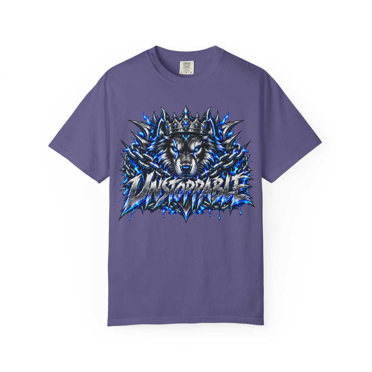 Wolf 'Unstoppable' Graphic Tee — Bold Blue Crowned Wolf Shirt