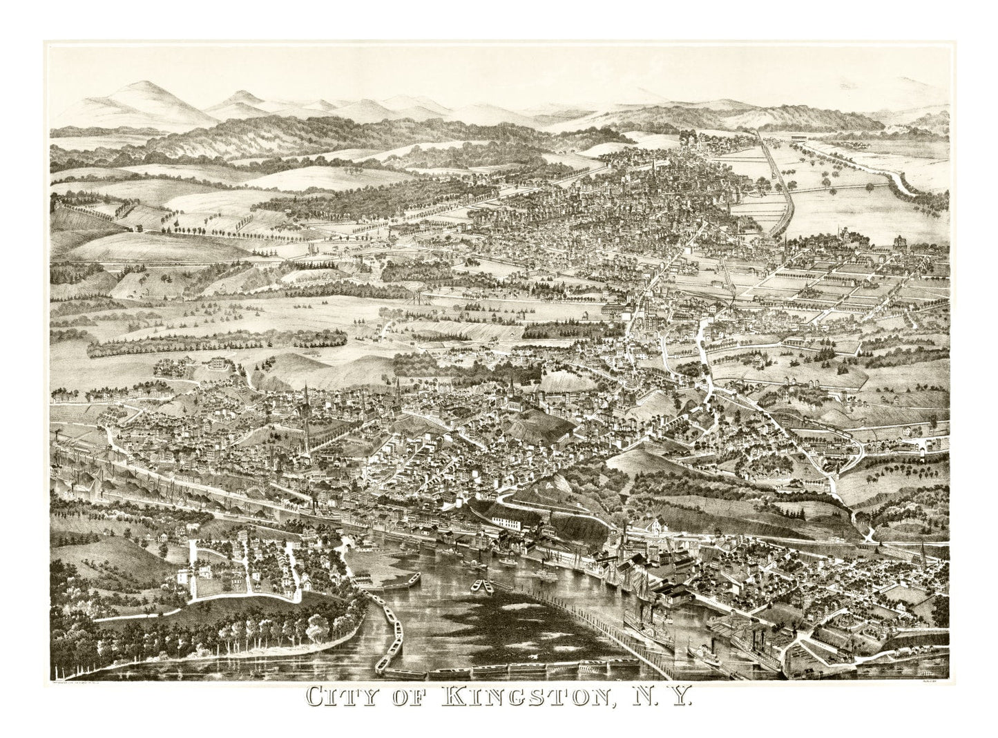 Vintage Map of Kingston, New York 1875
