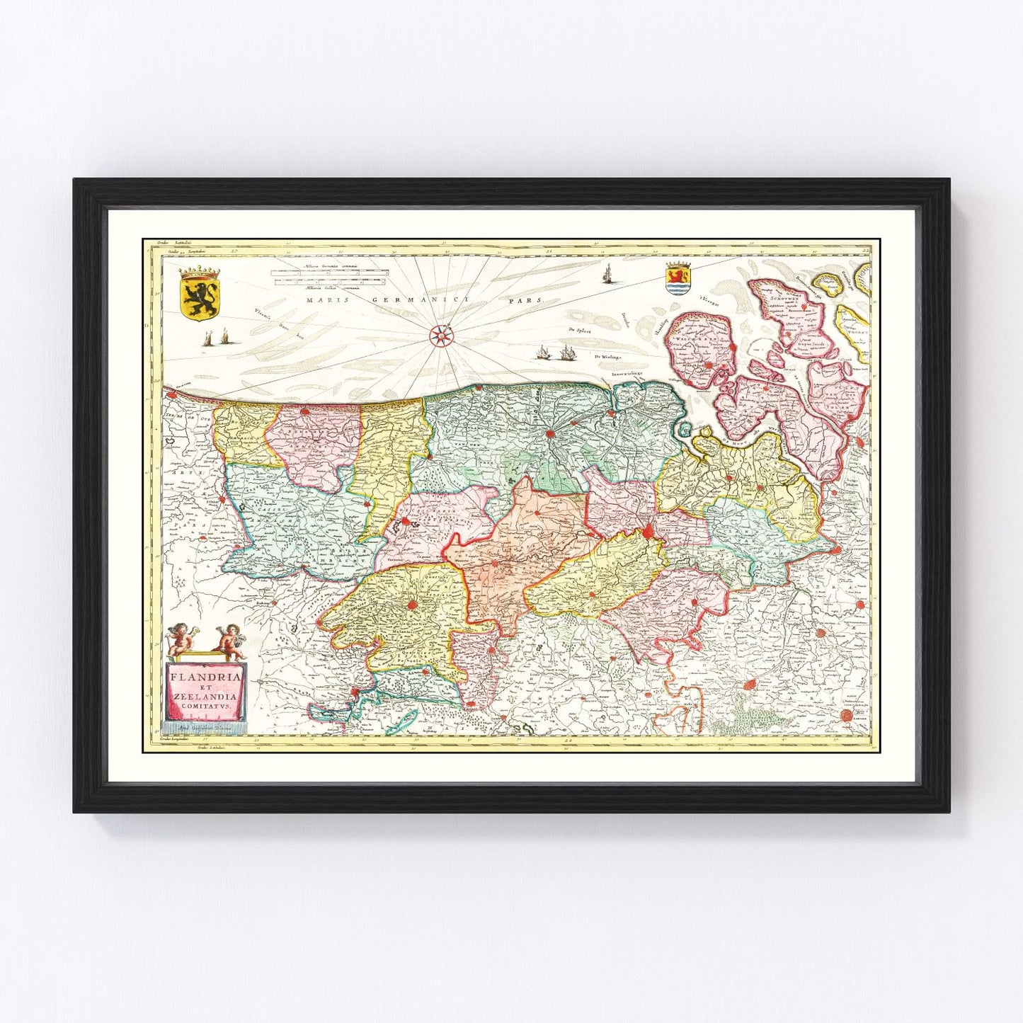 Vintage Map of Flanders & Zeeland Belgium 1665