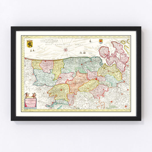 Vintage Map of Flanders & Zeeland Belgium 1665