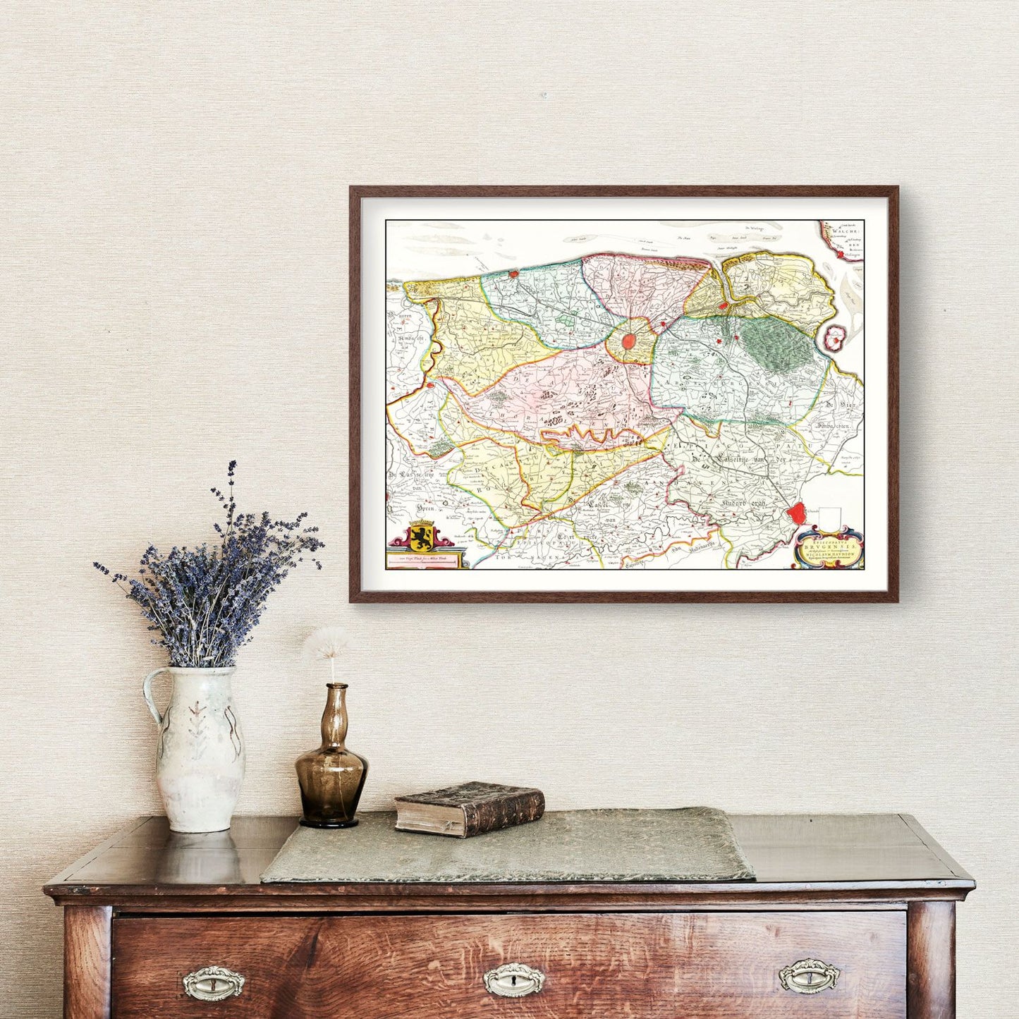 Vintage Map of Bruges & Ghent, Belgium 1665