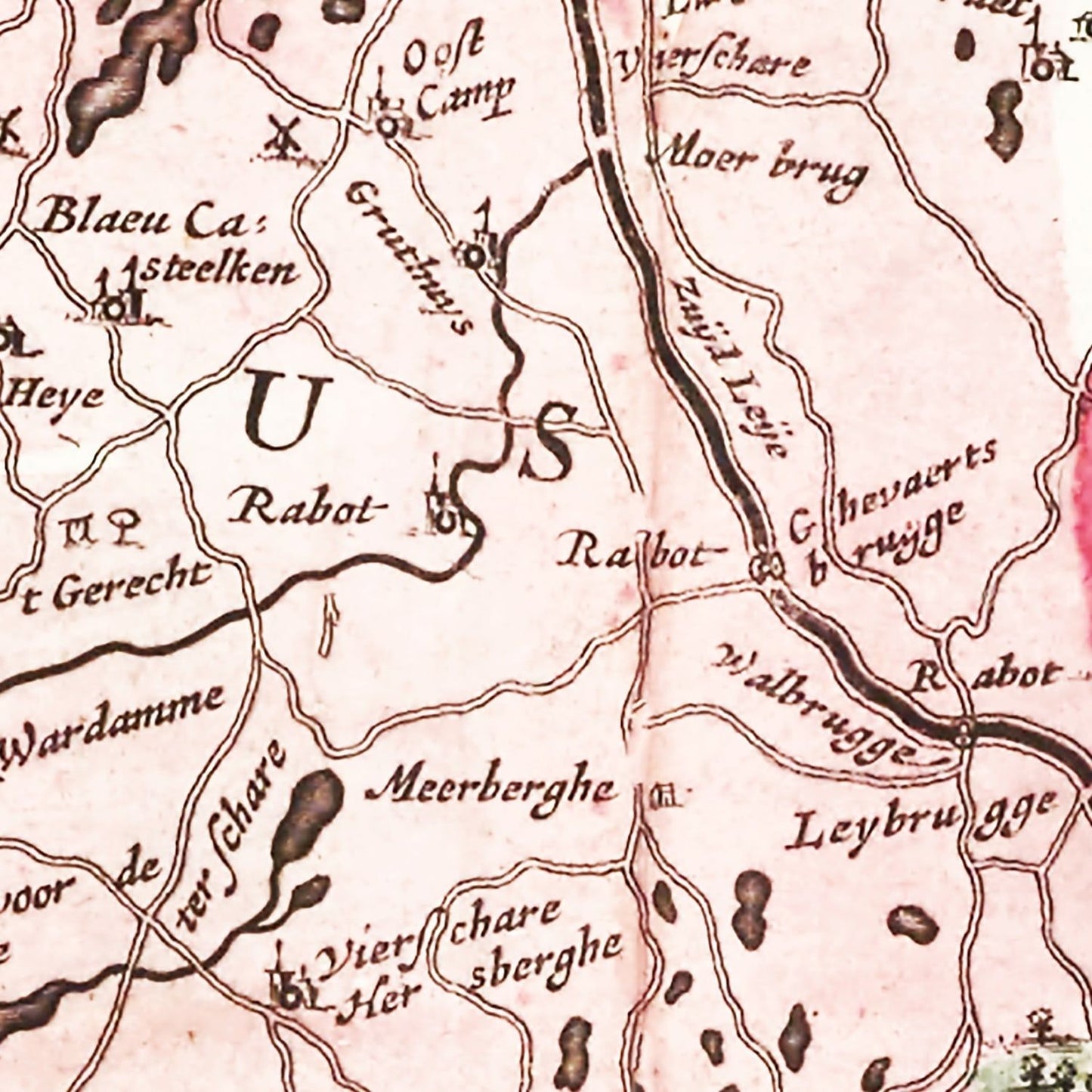 Vintage Map of Bruges & Ghent, Belgium 1665
