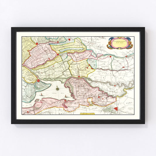 Vintage Map of Southern Holland 1665