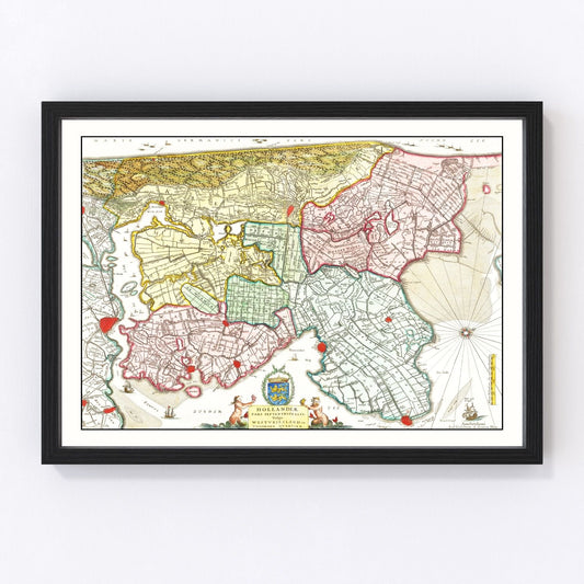 Vintage Map of Northern Holland 1665