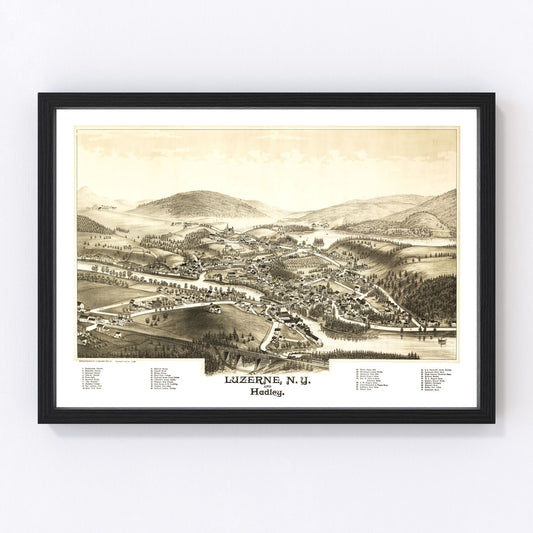 Vintage Map of Luzerne & Hadley, New York 1888