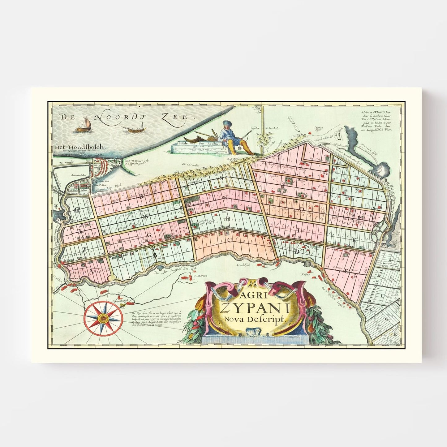 Vintage Map of Zijpe, Holland 1665
