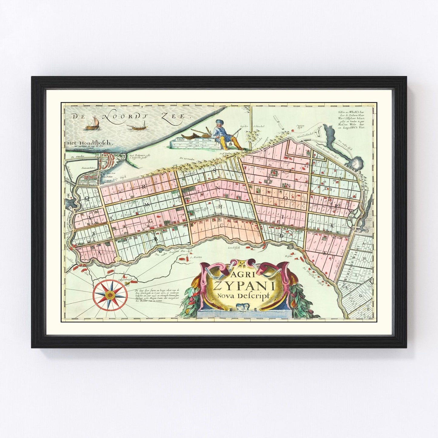 Vintage Map of Zijpe, Holland 1665