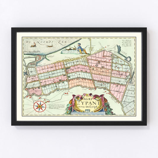 Vintage Map of Zijpe, Holland 1665