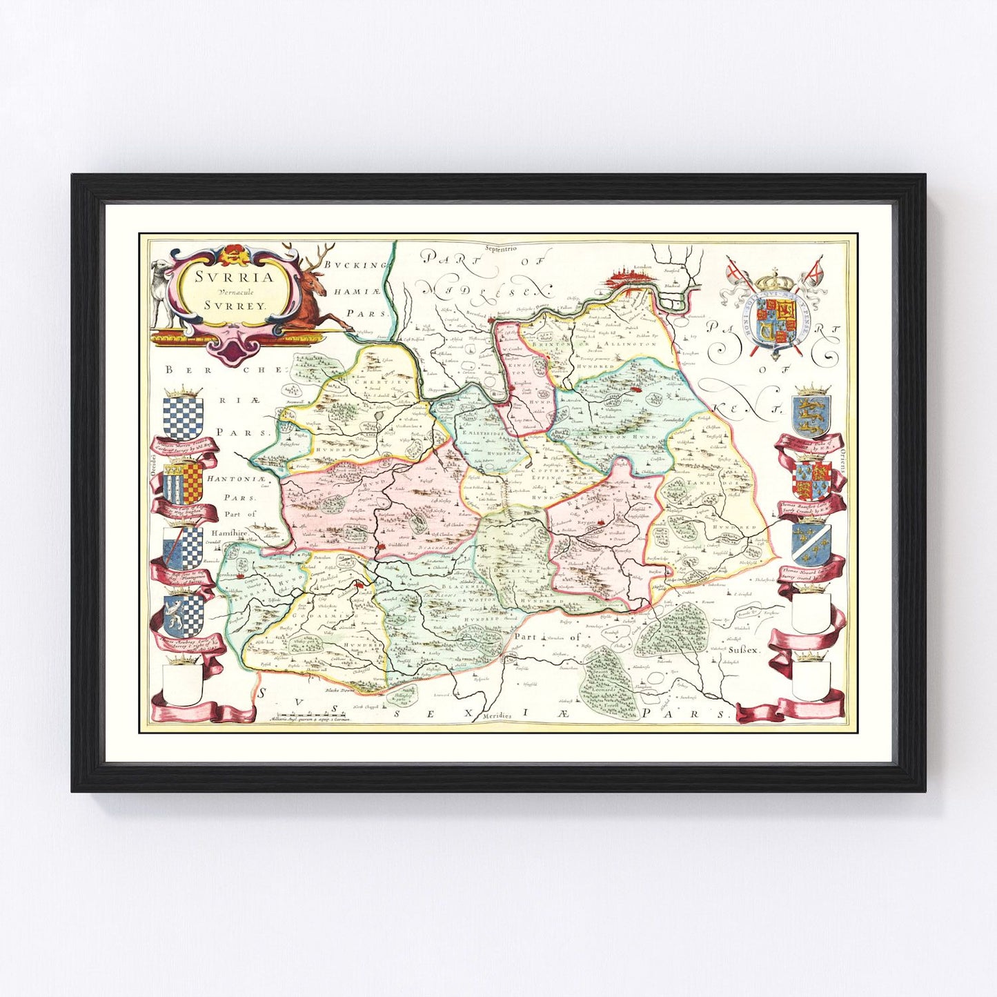 Vintage Map of Surrey 1665