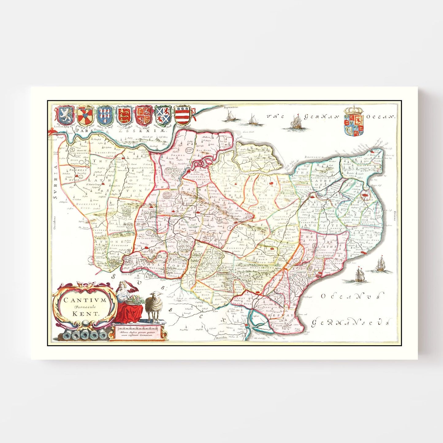 Vintage Map of Kent 1665