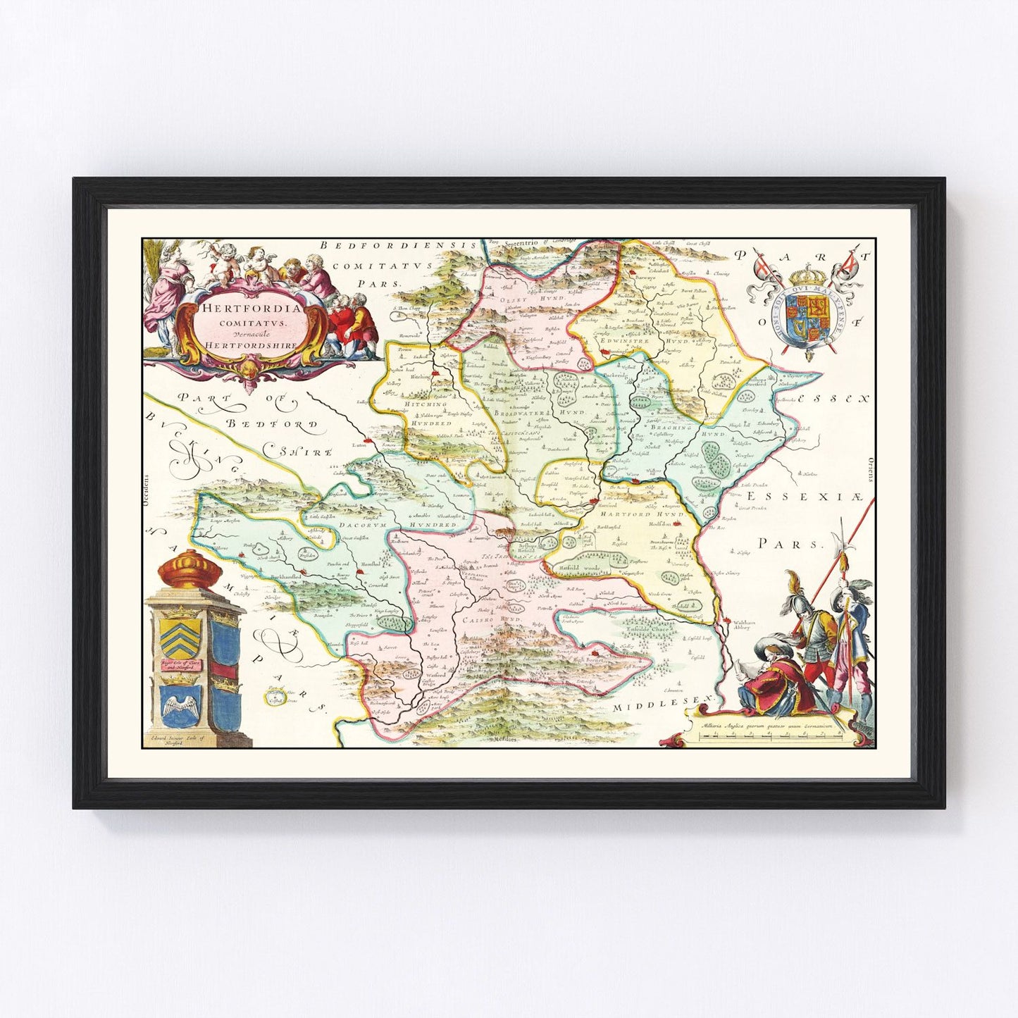 Vintage Map of Hertfordshire 1665