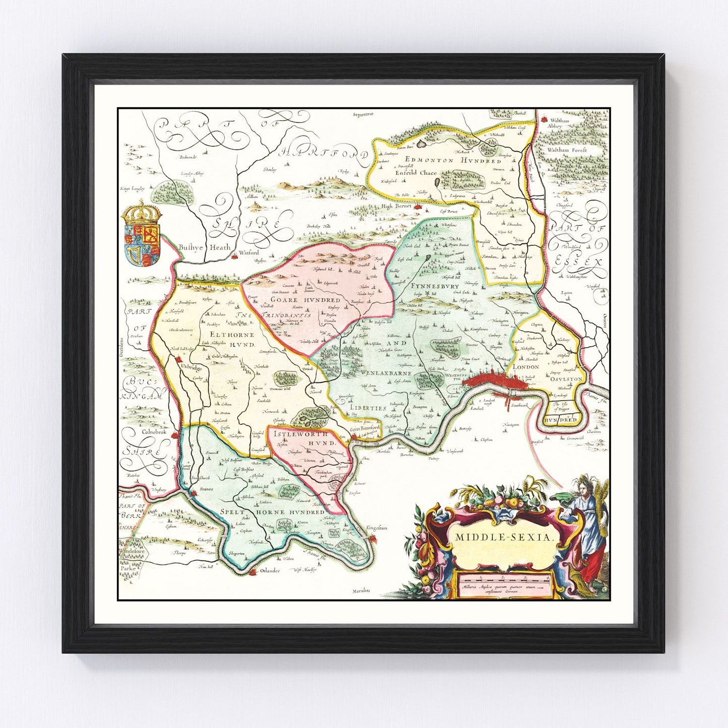 Vintage Map of Middlesex 1665
