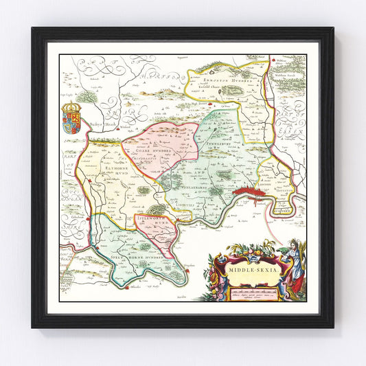 Vintage Map of Middlesex 1665