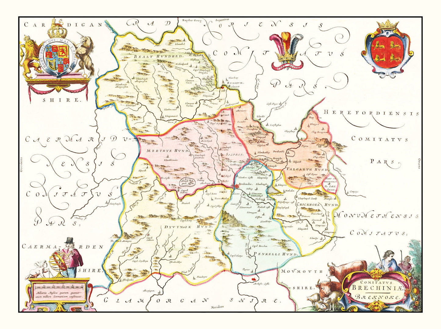 Vintage Map of Brecknockshire 1665