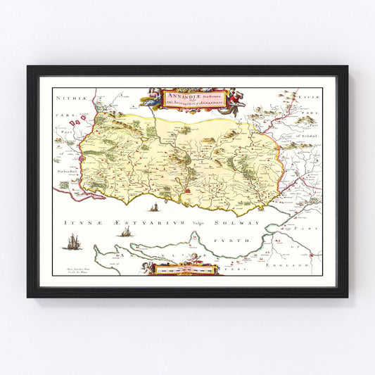 Vintage Map of Annandale, Scotland 1665