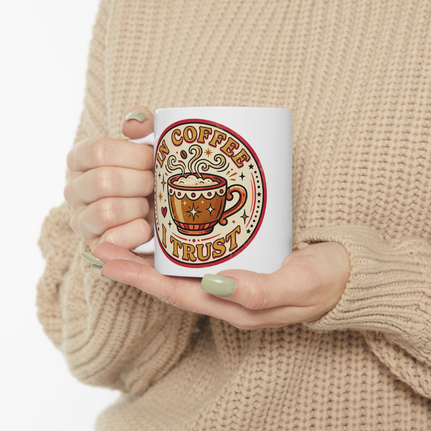 Coffee Mug - "In Coffee We Trust" Retro Ceramic Mug (11oz, 15oz)