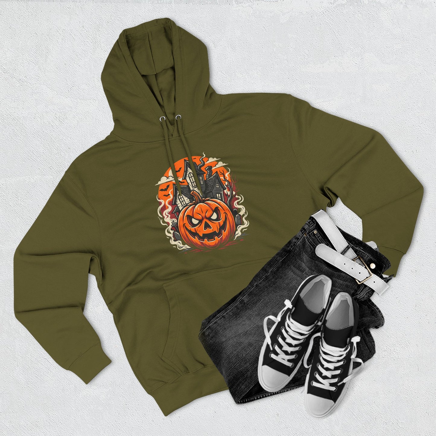 Halloween Pumpkin Hoodie — Jack-O'-Lantern Haunted House Fleece Hoodie