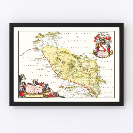 Vintage Map of Eskdale, Scotland 1665