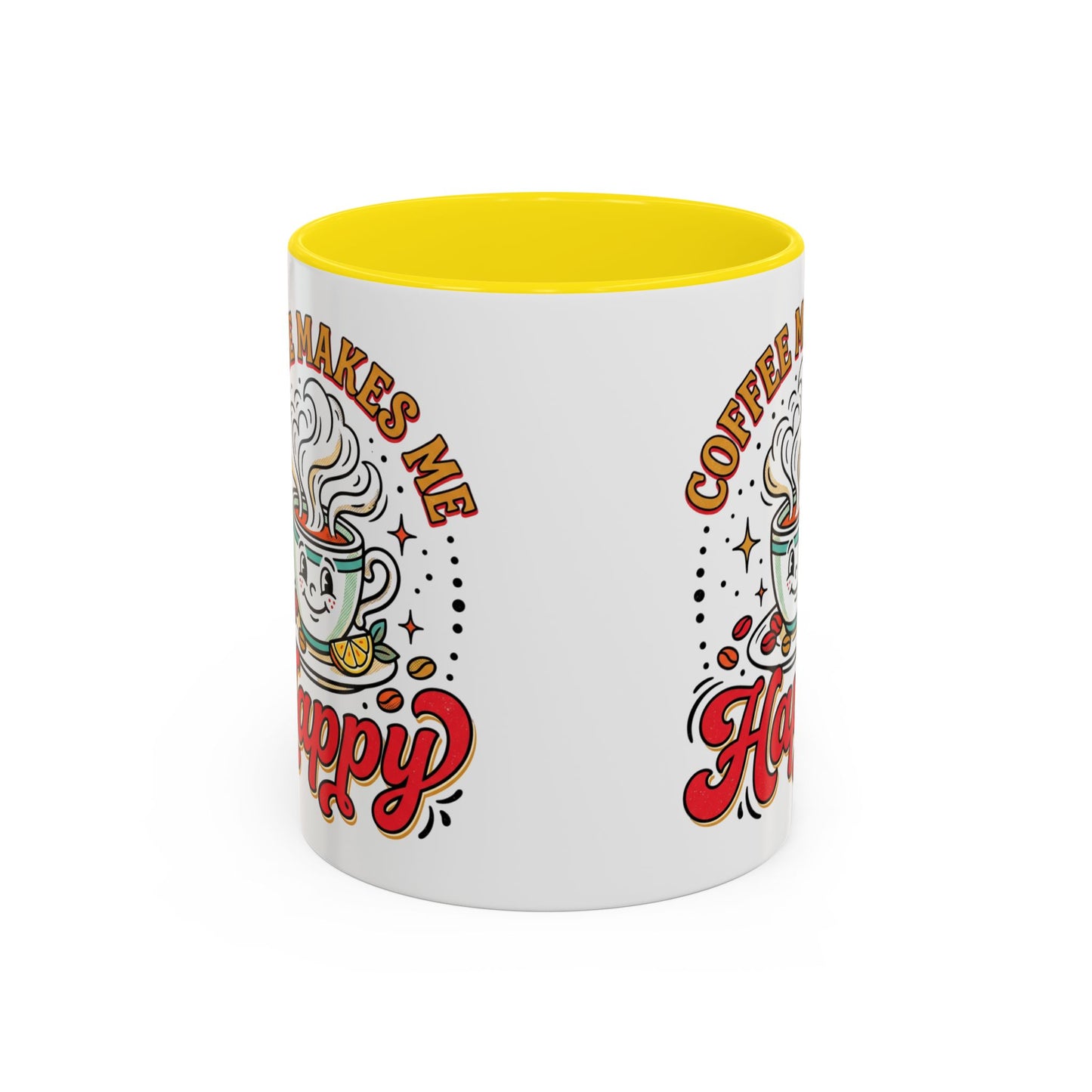 Coffee Mug — "Coffee Makes Me Happy" Cute Retro Accent Mug (11/15oz)