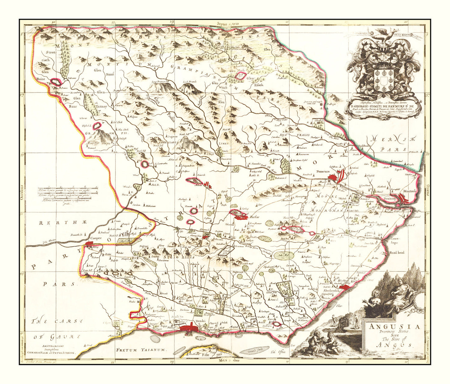 Vintage Map of Angus, Scotland 1665