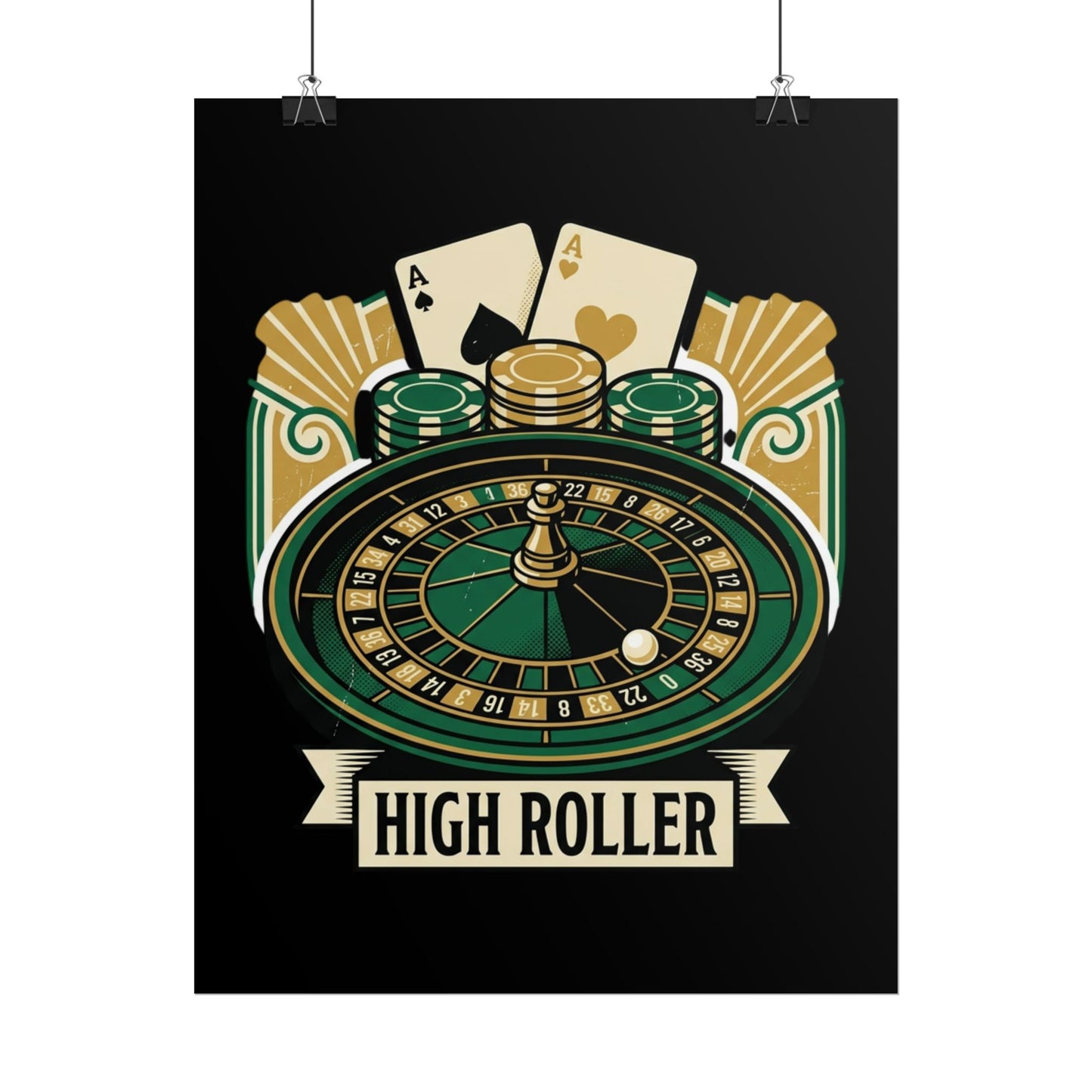 High Roller Casino Poster — Roulette & Cards Wall Art