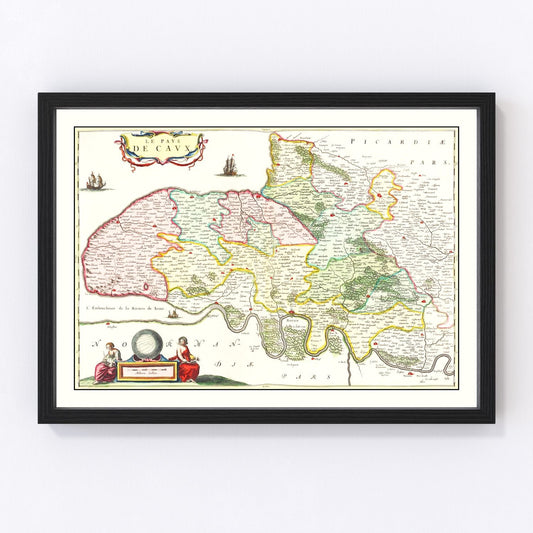 Vintage Map of Pays de Caux, France 1665