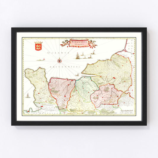 Vintage Map of Normandy, France 1665