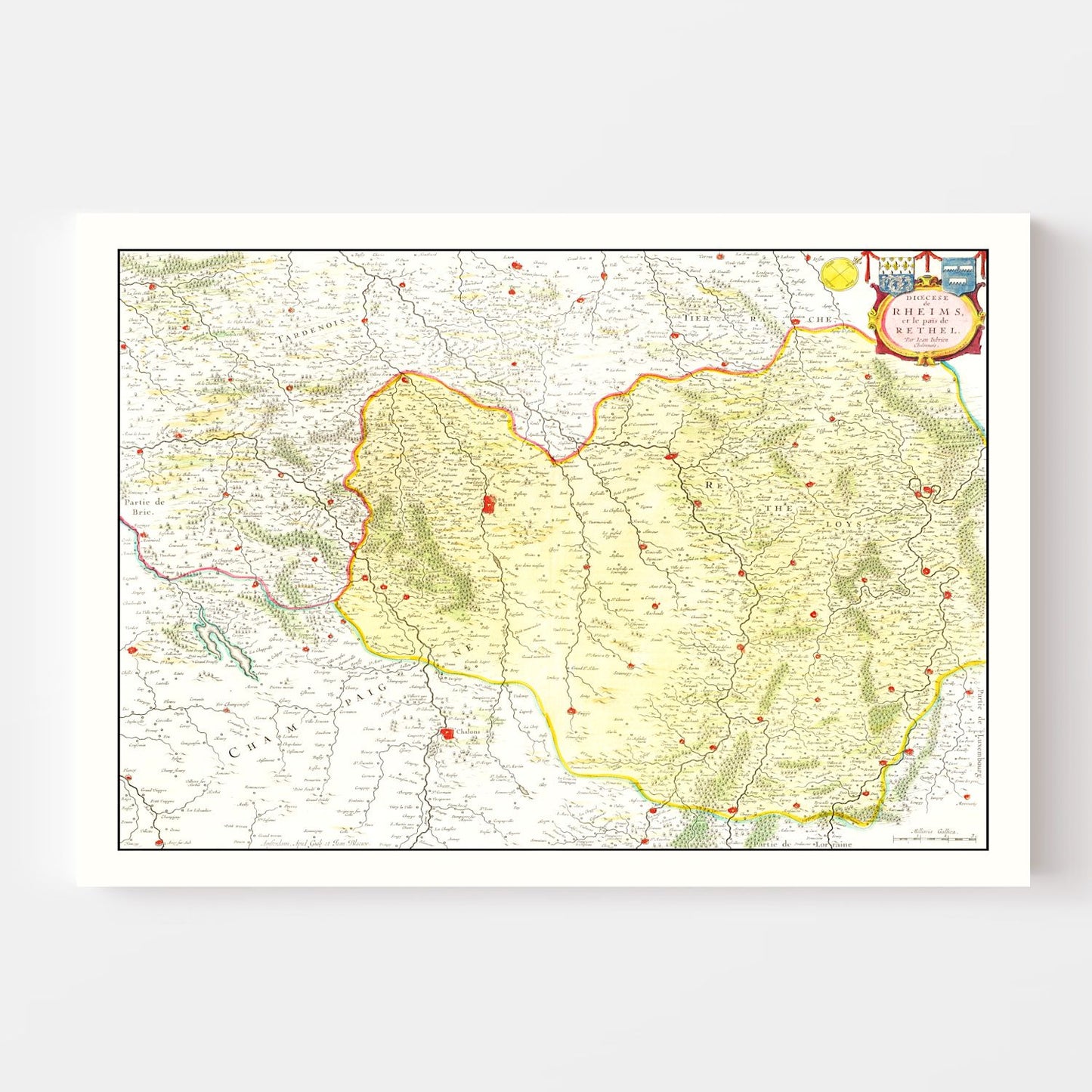 Vintage Map of Champagne Region of France, 1665