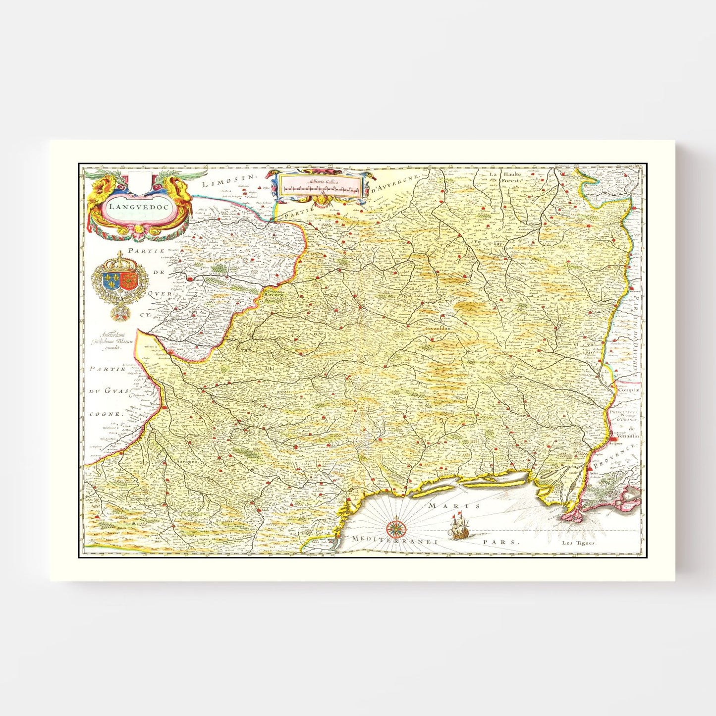 Vintage Map of Languedoc, France 1665