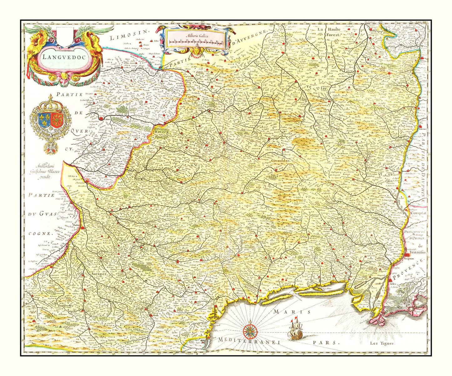 Vintage Map of Languedoc, France 1665