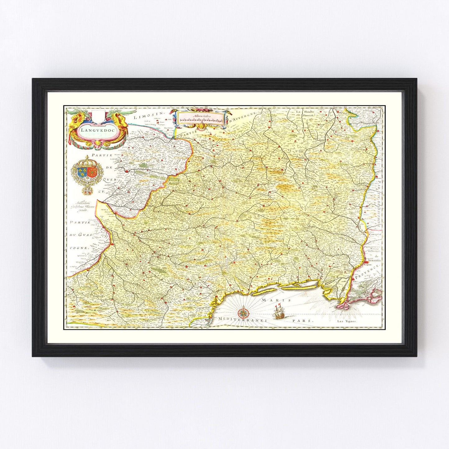 Vintage Map of Languedoc, France 1665