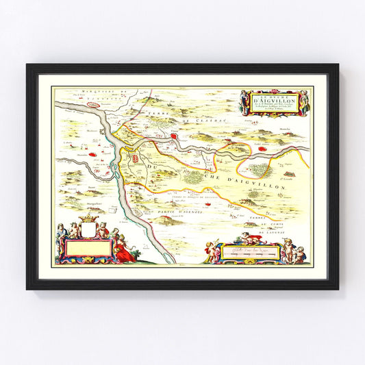 Vintage Map of Aiguillon, France 1665