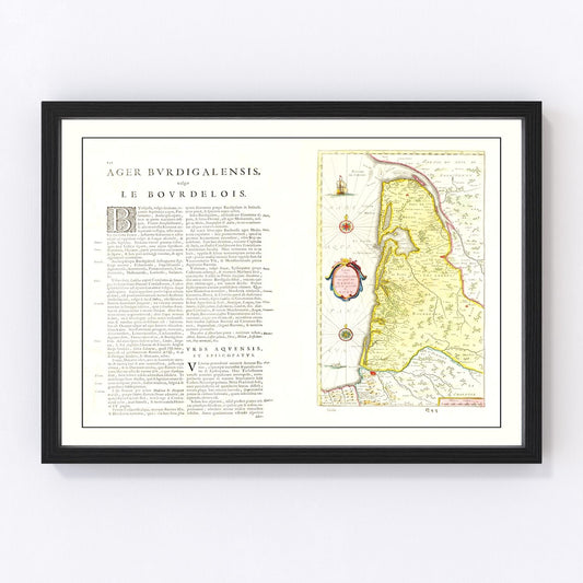 Vintage Map of Bordeaux, France 1665