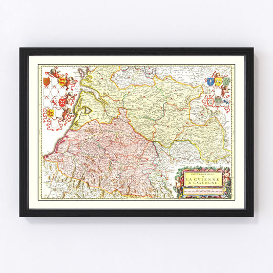 Vintage Map of Gascony, France 1665
