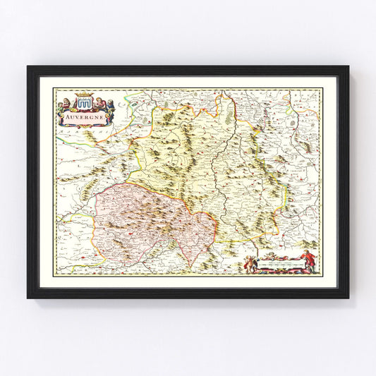 Vintage Map of Auvergne, France 1665