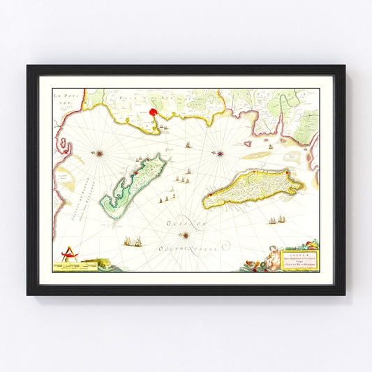 Vintage Map of Re & Oleron, France 1665