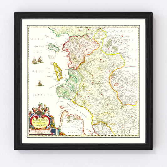 Vintage Map of Saintonge, France 1665